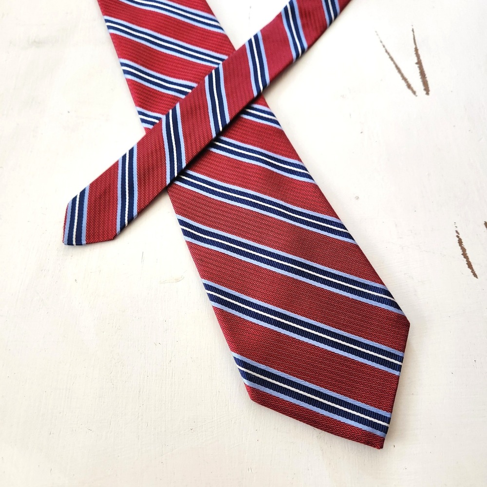 Vintage Brooks Brothers 346 Mens Red Blue White Stripe Silk Necktie Tie 61"